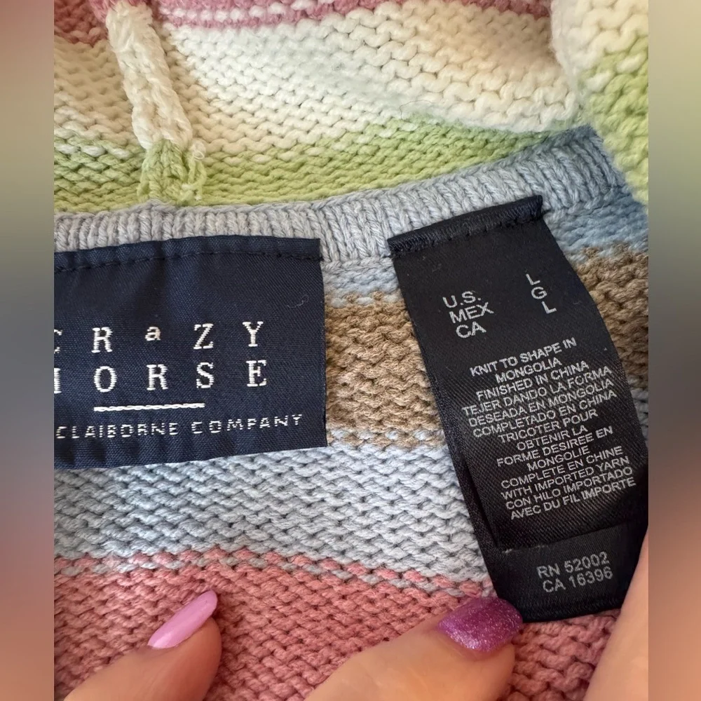 Crazy Horse Spring Shades Striped Knit Sweater,Hooded Zip Up, Cute Detail - Picture 9 of 11